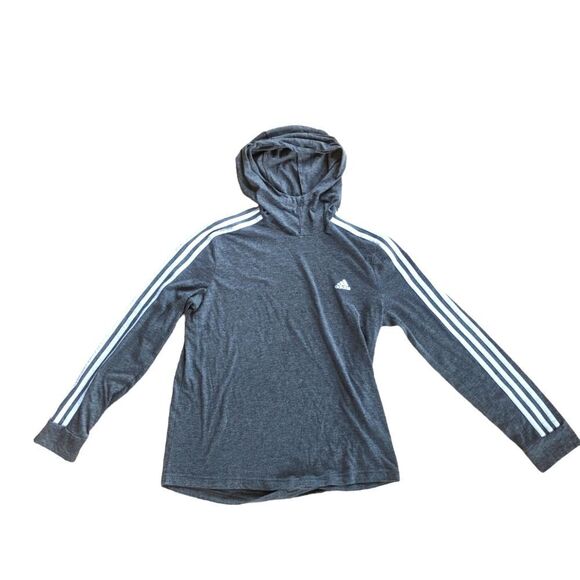 🛍️Adidas Gray & White Long Sleeve Lightweight Hoodie Size Small - Picture 1 of 2